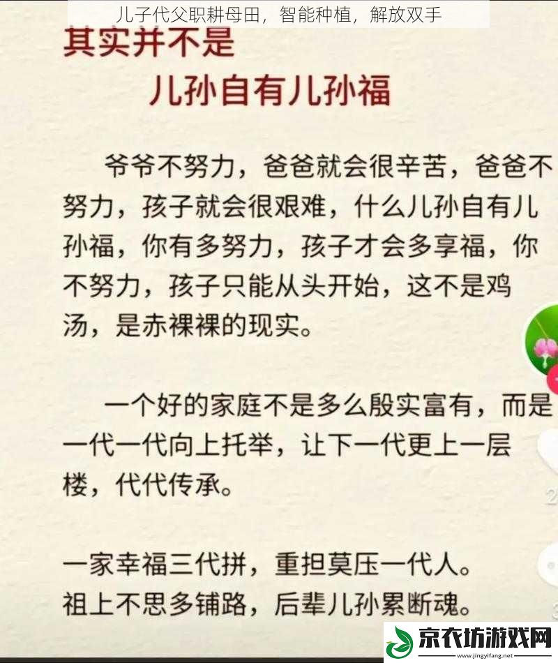 儿子代父职耕母田，智能种植，解放双手